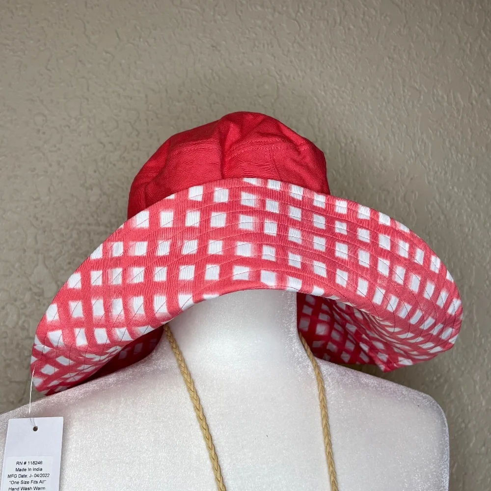 Coral White Reversible Lattice Print Nantucket Bucket Cloth Hat Women's One Size